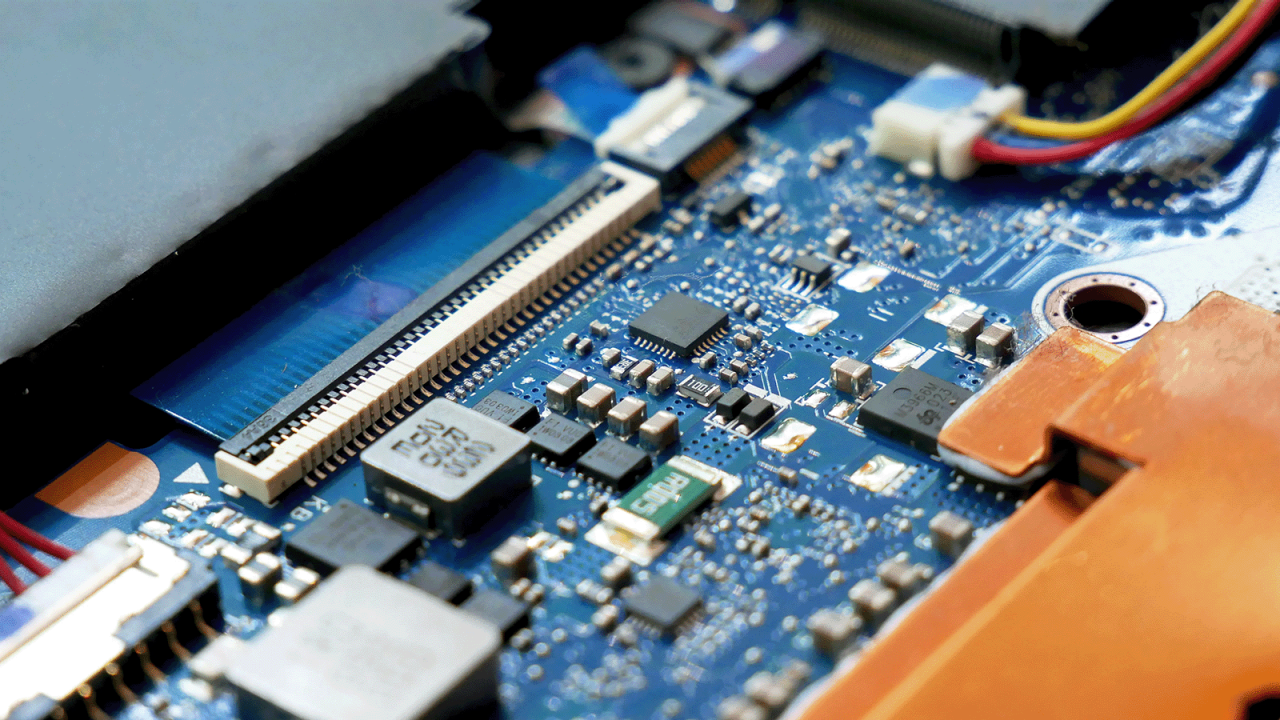 Placa base de una computadora portátil.